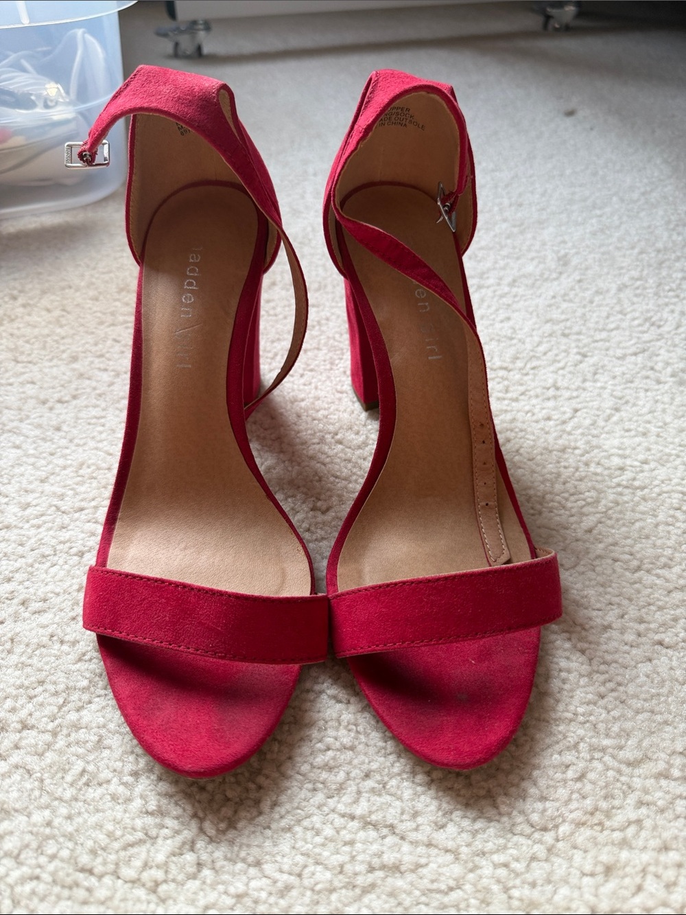 Madden Girl Red Suede Ankle Strap Block Heels
